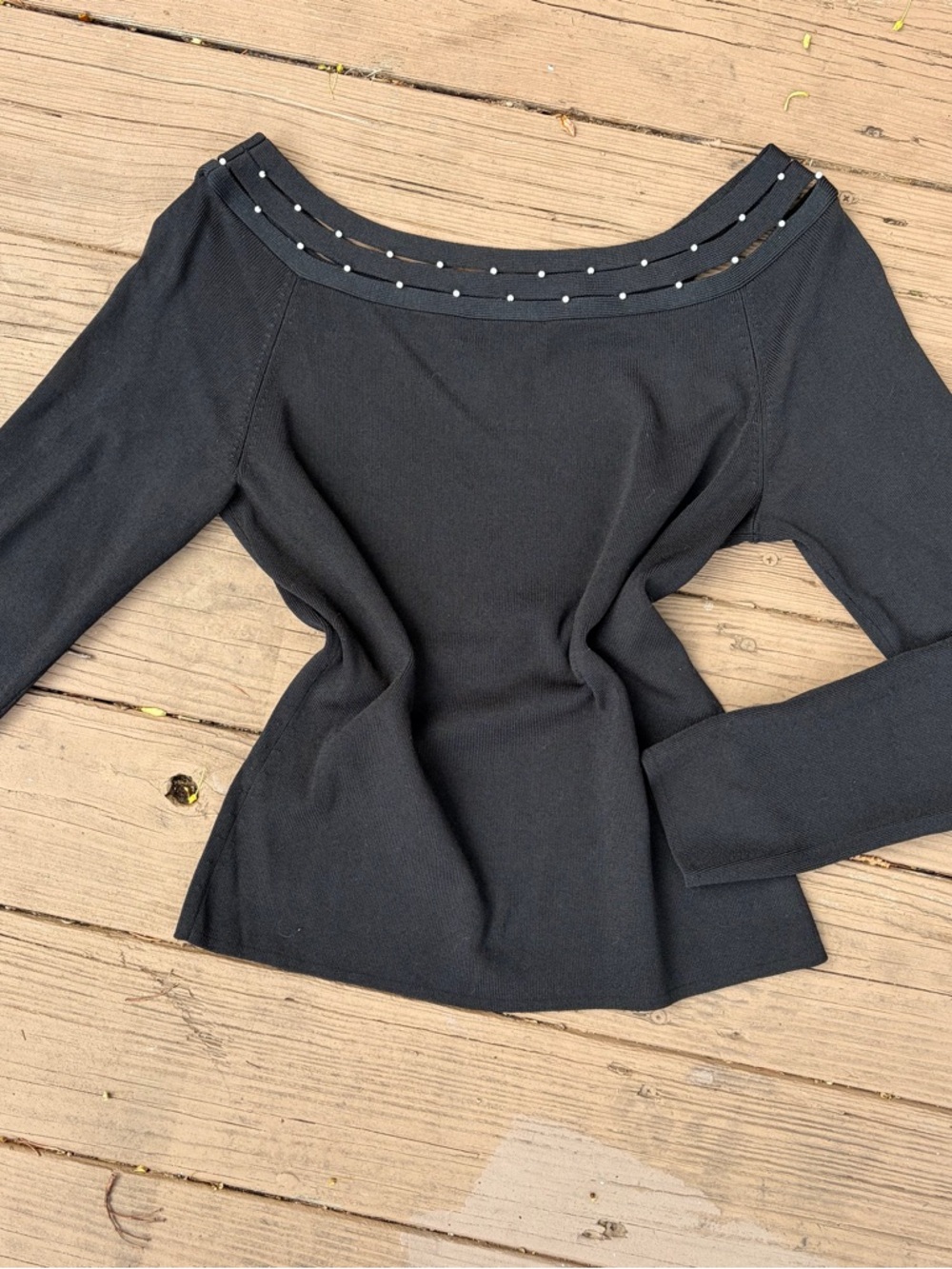 Vintage 2000’s Cable & Gauge Black Off-Shoulder Top with Studded Neckline